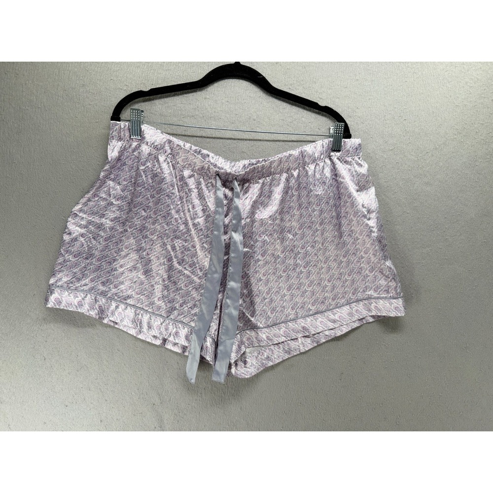 Victoria's Secret Pajama Sleep Shorts Womens L Gray Purple Satin Lounge‎ Print